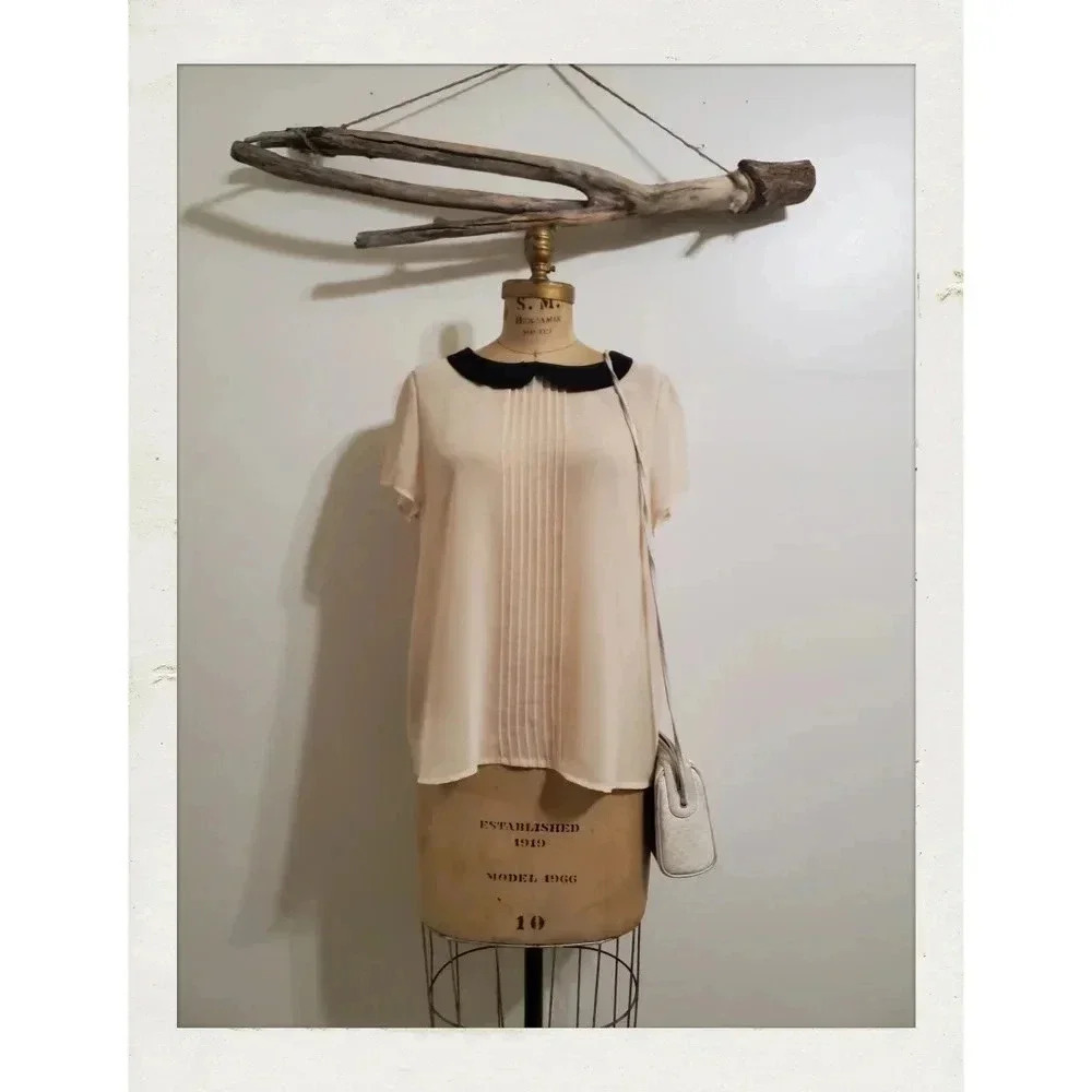 ✨BOGO FREE✨ Cream Sheer Pixie Peter Pan Blouse Collar Casual Flowy Top